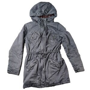 Vintage‎ Hollister M Army Jacket Bella Swan Y2K Cinch Waist Hood Flannel Lined